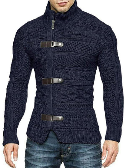 Side Buckle Men Cardigan Sweater - Cardigan Sweater - LeStyleParfait