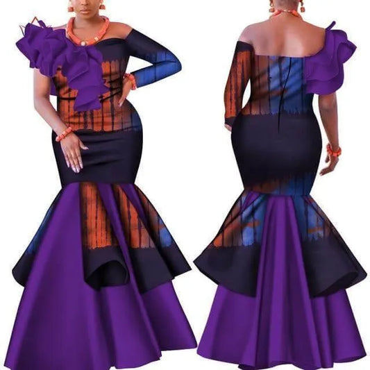 Slash Neck African Dress Purple - African Dress - LeStyleParfait