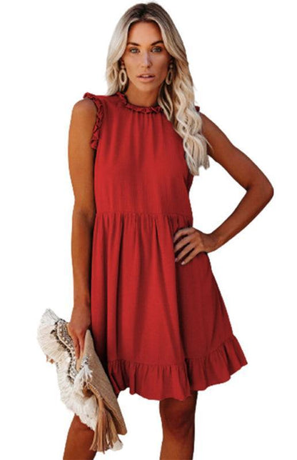 Sleeveless Halter Neck Ruffle Dress - Mini Dress - LeStyleParfait