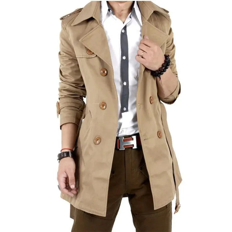 Slim Fit Double-Breasted Men's Trench Coat-Trench Coat-LeStyleParfait