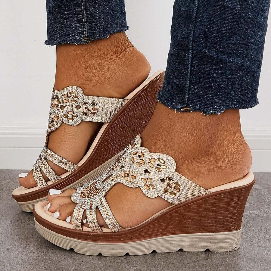 Slip on Rhinestone Wedge Sandals - Wedge Shoes - LeStyleParfait