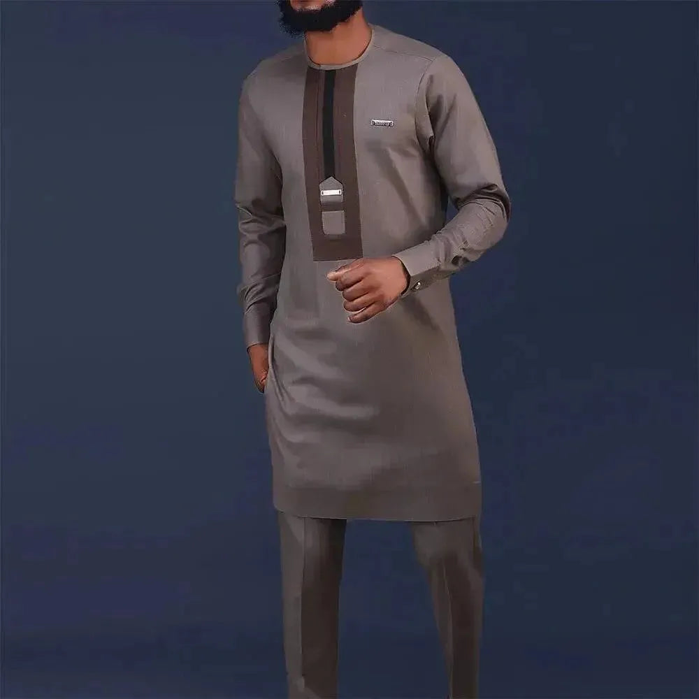 Smart Collarless Grey Formal Two-Piece Set - Solid Pants Two-Piece Set - LeStyleParfait