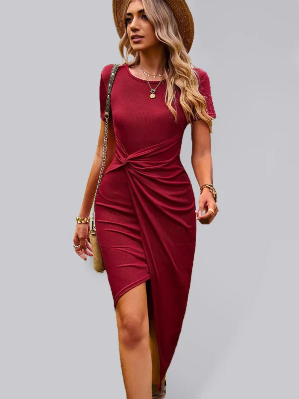 Women Sophisticated Green Slit Bodycon Midi Dress - Bodycon Midi Dress - LeStyleParfait