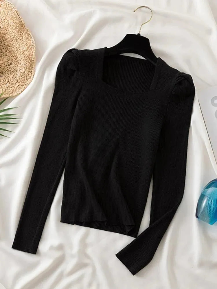 Square Collared Women Knitwear Sweaters - Pullover Sweater - LeStyleParfait