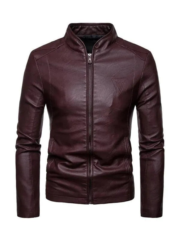 Stand Collar Men Leather Jacket - Leather Jacket - LeStyleParfait