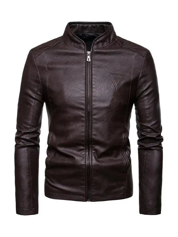 Stand Collar Men Leather Jacket - Leather Jacket - LeStyleParfait