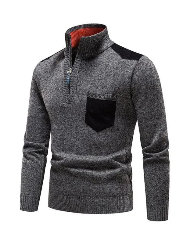 Stand-Up Collar Patchwork Zipper Men Turtleneck Sweater - Pullover Sweater - LeStyleParfait