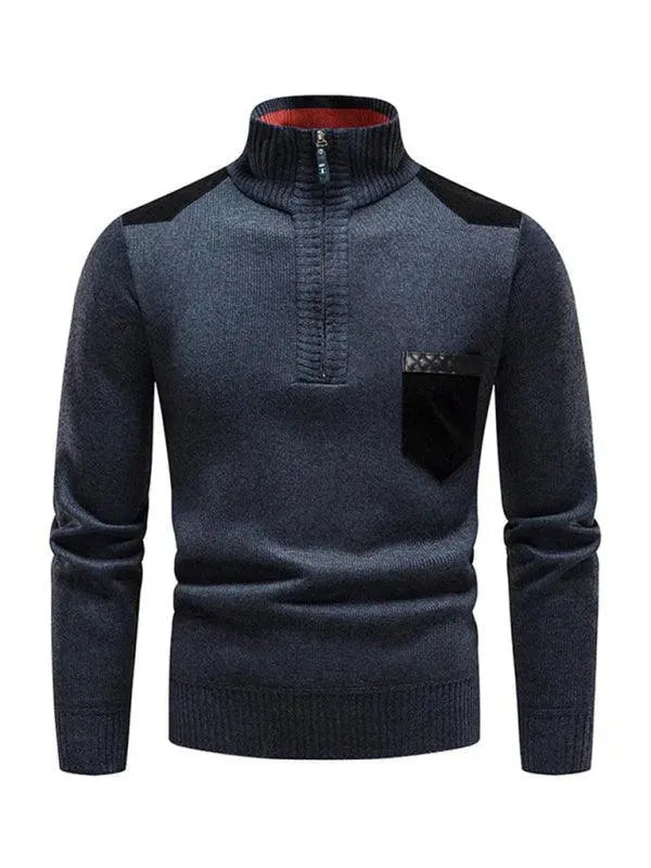 Stand-Up Collar Patchwork Zipper Men Turtleneck Sweater - Pullover Sweater - LeStyleParfait