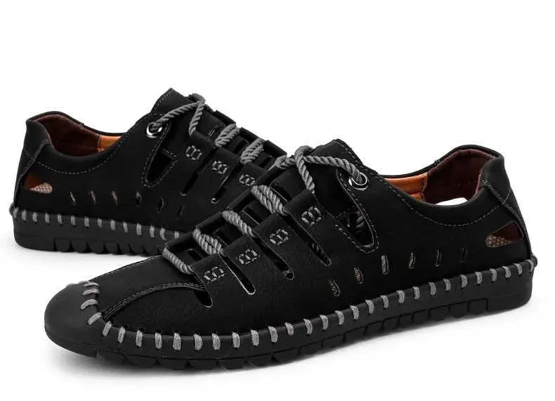 Stitched Lace Up Sandals - Sandals - LeStyleParfait