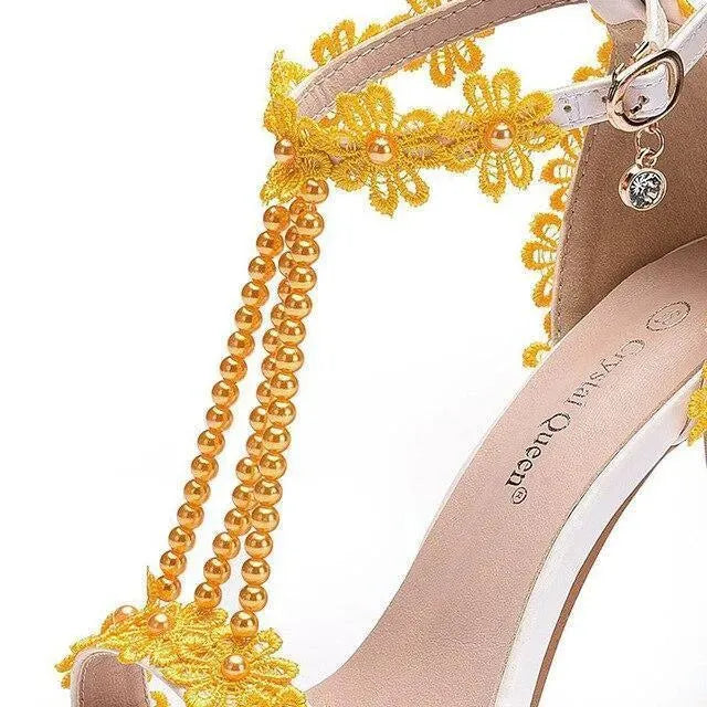 String Bead Lace Wedding Shoes - Sandals - LeStyleParfait
