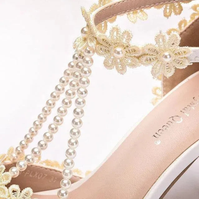 String Bead Lace Wedding Shoes - Sandals - LeStyleParfait