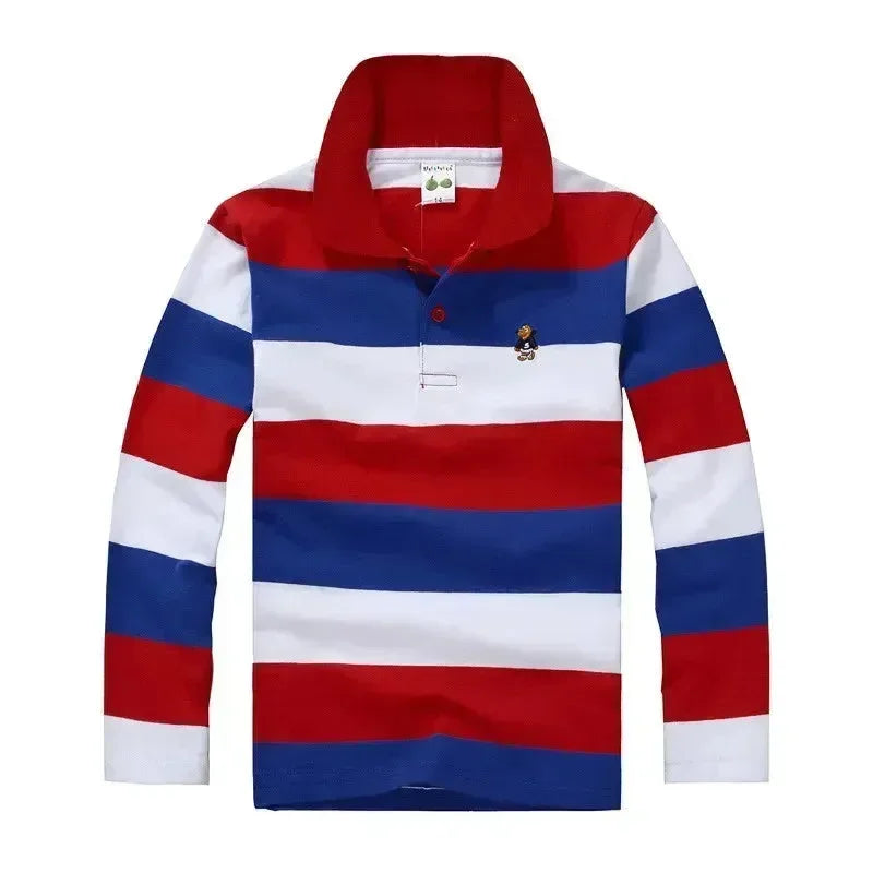 Striped Long Sleeve Polo Shirt for Kids-Polo Shirt-LeStyleParfait