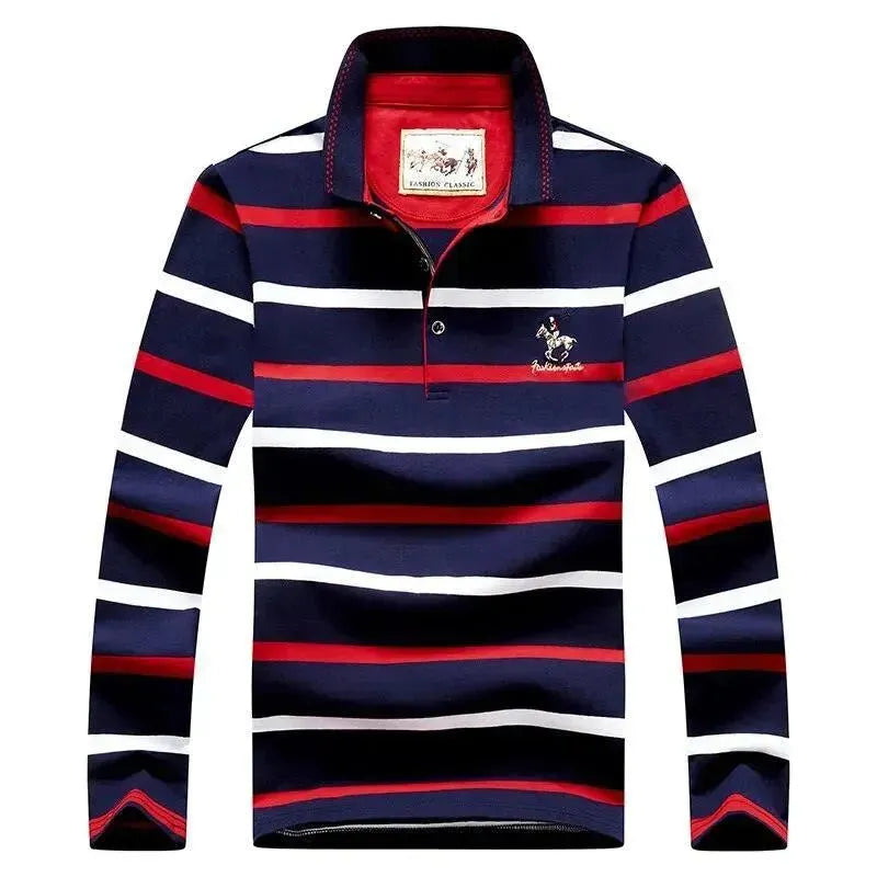 Striped Men Polo Shirt Cotton Long Sleeve - Polo Shirt - LeStyleParfait