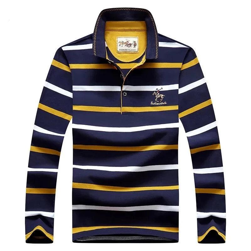 Striped Men Polo Shirt Cotton Long Sleeve - Polo Shirt - LeStyleParfait