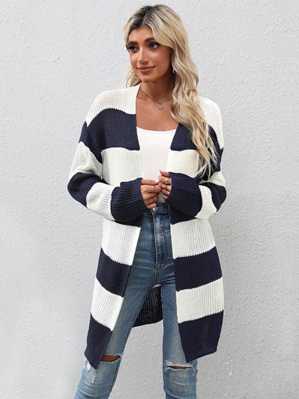 Striped Mid-Length Cardigan Sweater - Cardigan Sweater - LeStyleParfait