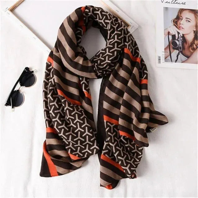 LeStyleParfait Women's Scarves & Shawls Stylish Wrap Scarf Striped-Pinstriped Cotton -Scarf