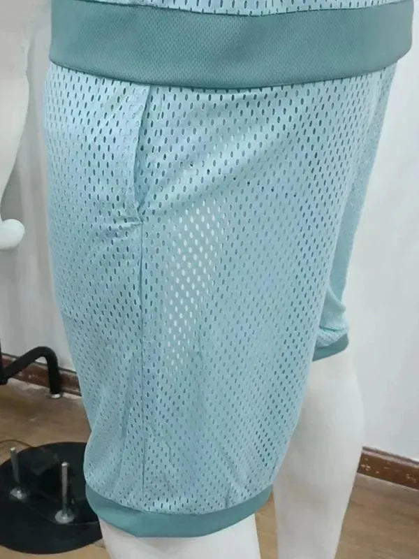 Stylish Mesh Short Sleeve Two-Piece Set - Solid Casual Shorts Two-Piece Set - LeStyleParfait