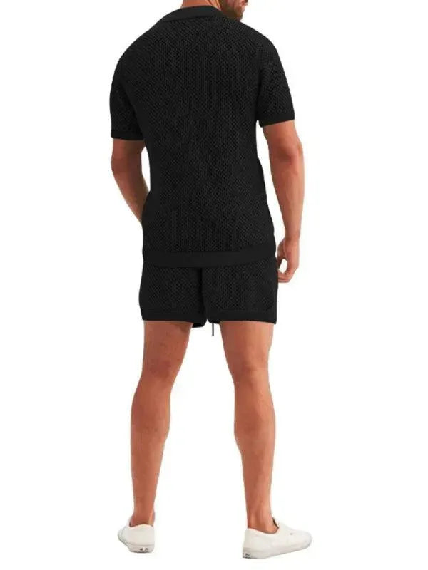 Stylish Mesh Short Sleeve Two-Piece Set - Solid Casual Shorts Two-Piece Set - LeStyleParfait