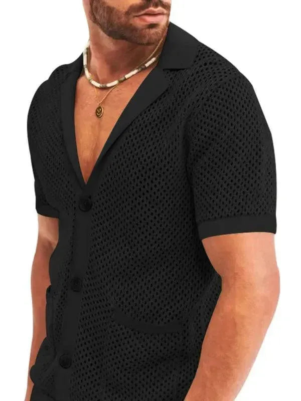 Stylish Mesh Short Sleeve Two-Piece Set - Solid Casual Shorts Two-Piece Set - LeStyleParfait