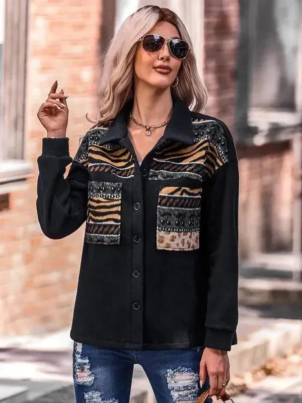 Stylish Patchwork V-Neck Women Coat - Coat - LeStyleParfait