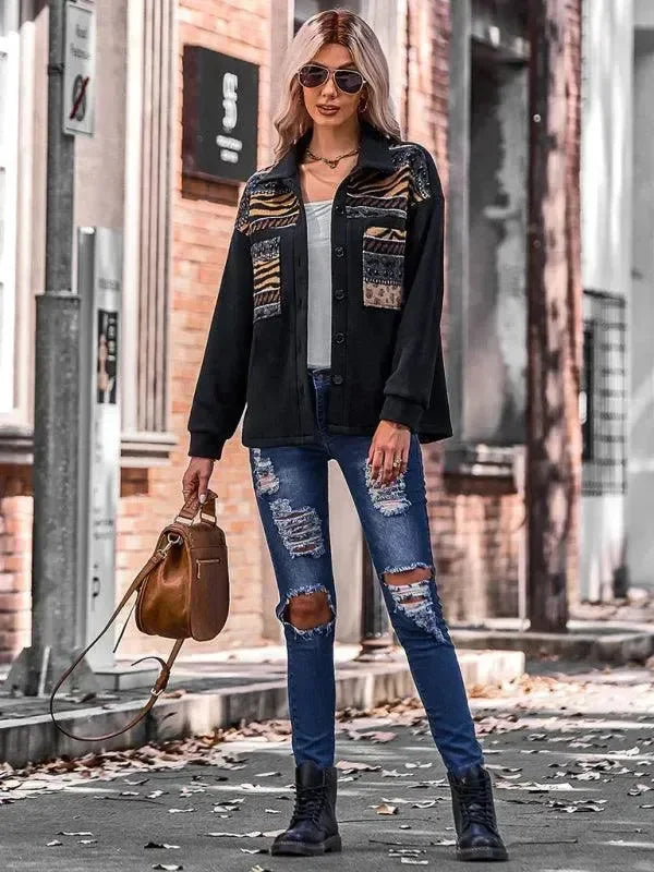 Stylish Patchwork V-Neck Women Coat - Coat - LeStyleParfait