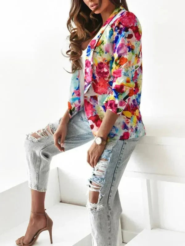 LeStyleParfait Women's Coats Winter Coat Buttons V-Neck Long Sleeves Printed-Coat