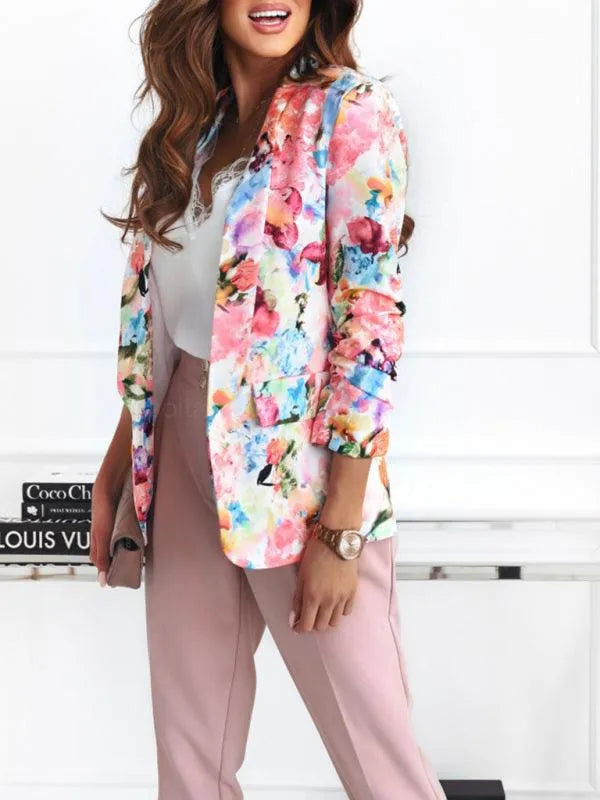 Stylish Printed V-Neck Women Coat-Women Coat-LeStyleParfait