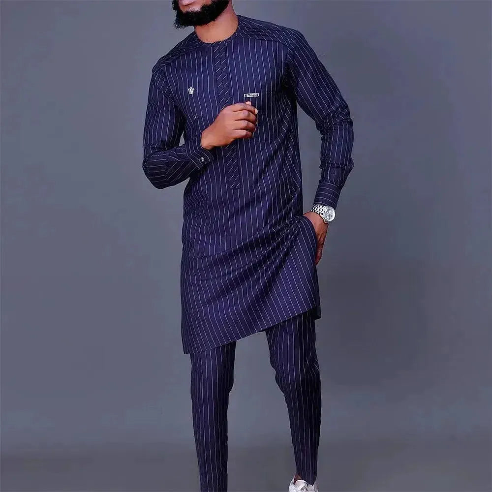 Stylish Striped Relaxed African Outfit Set - Striped Pants Two-Piece Set - LeStyleParfait