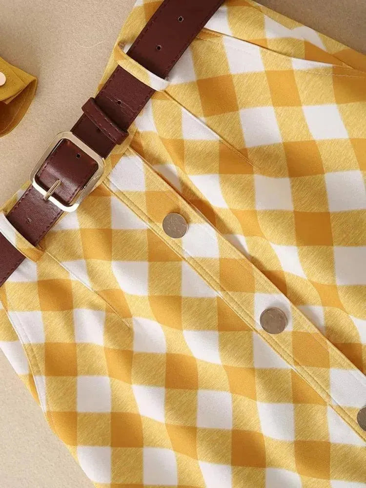 Stylish Women Gingham Skirt Set - Casual Skirt Set - LeStyleParfait