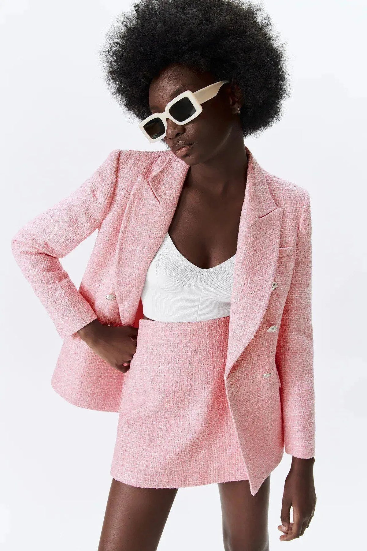 Pink Tweed Shorts Suit - Women Suit - Shorts Suit - LeStyleParfait fashion image