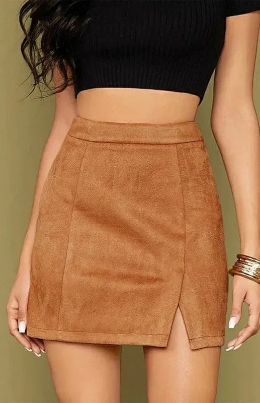 Suede High Waist A-Line Mini Skirt - A-Line Mini Skirt - LeStyleParfait