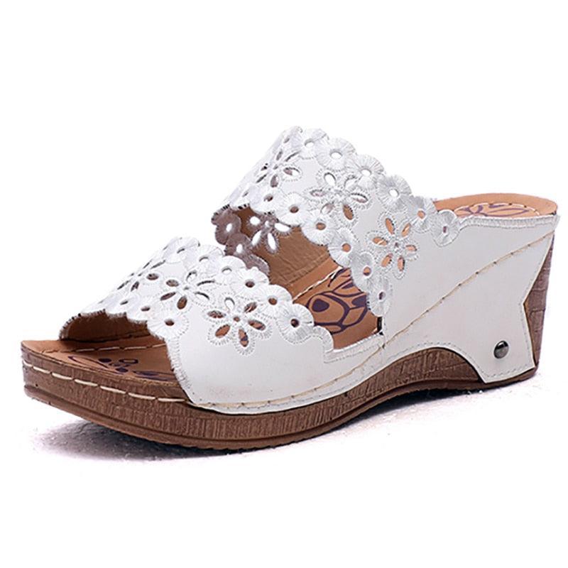 Summer Slip-on Leather Wedge Sandals - Wedge Shoes - LeStyleParfait