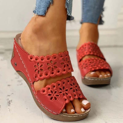 Summer Slip-on Leather Wedge Sandals - Wedge Shoes - LeStyleParfait