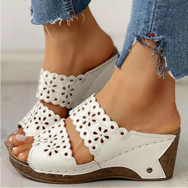 Summer Slip-on Leather Wedge Sandals - Wedge Shoes - LeStyleParfait