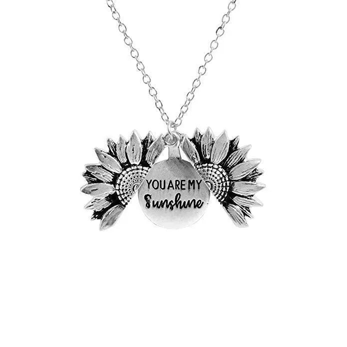 Sunflower Pendant Necklace - Engraved (You are my sunshine) - Pendant Necklace - LeStyleParfait