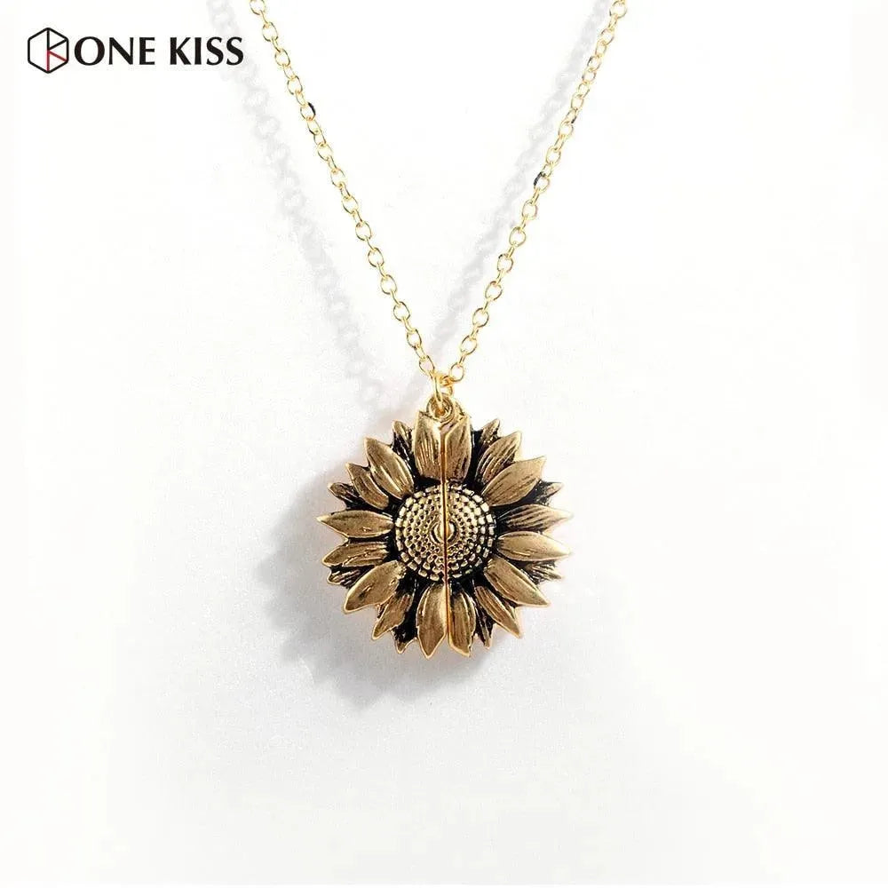 Sunflower Pendant Necklace - Engraved (You are my sunshine) - Pendant Necklace - LeStyleParfait