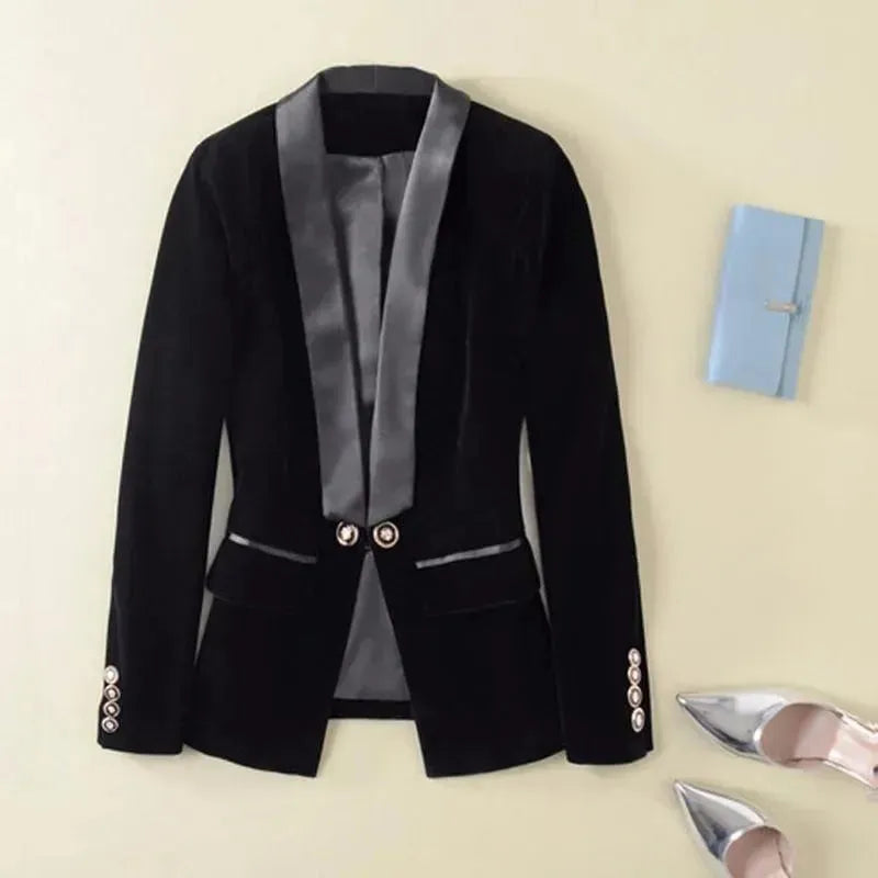 The Prowess Velvet V-Neck Blazer Women - Casual - Plain-Solid - Velvet Blazer - LeStyleParfait