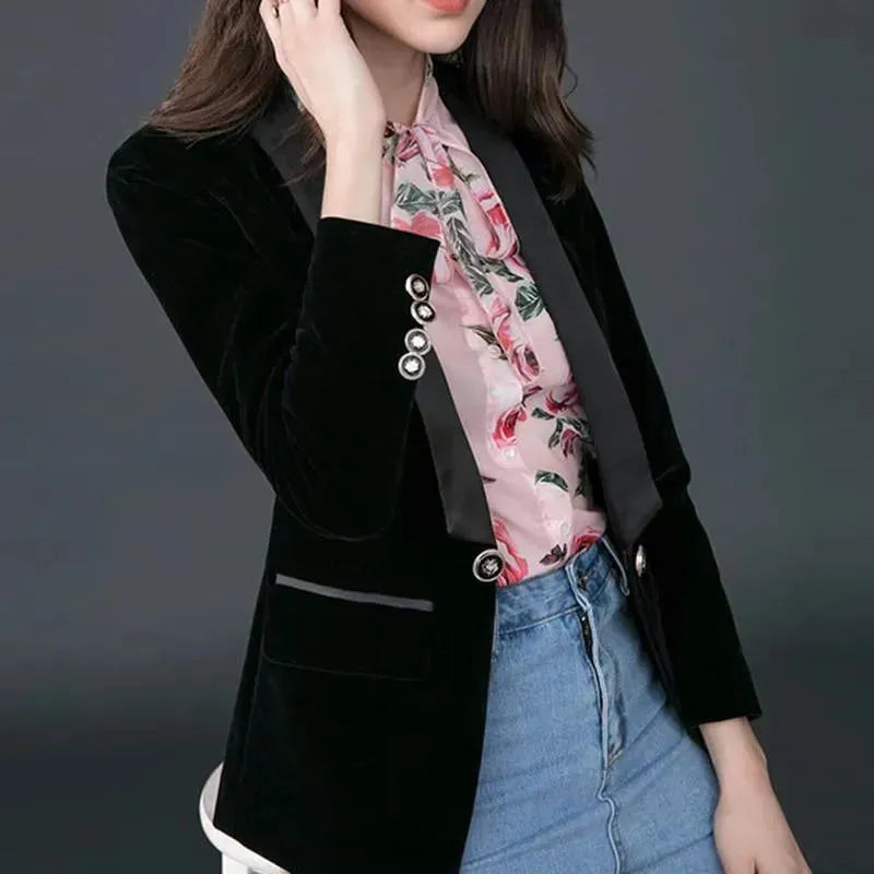 The Prowess Velvet V-Neck Blazer Women - Casual - Plain-Solid - Velvet Blazer - LeStyleParfait