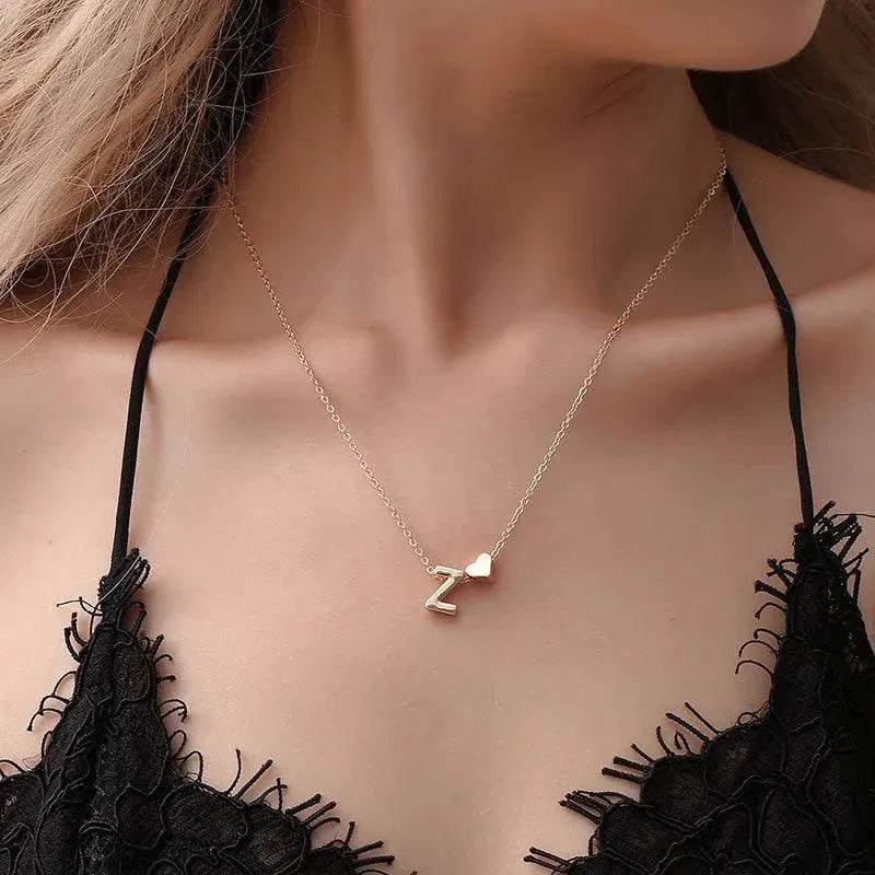 Tiny Heart and Initial Letter Pendant Necklace - Pendant Necklace - LeStyleParfait