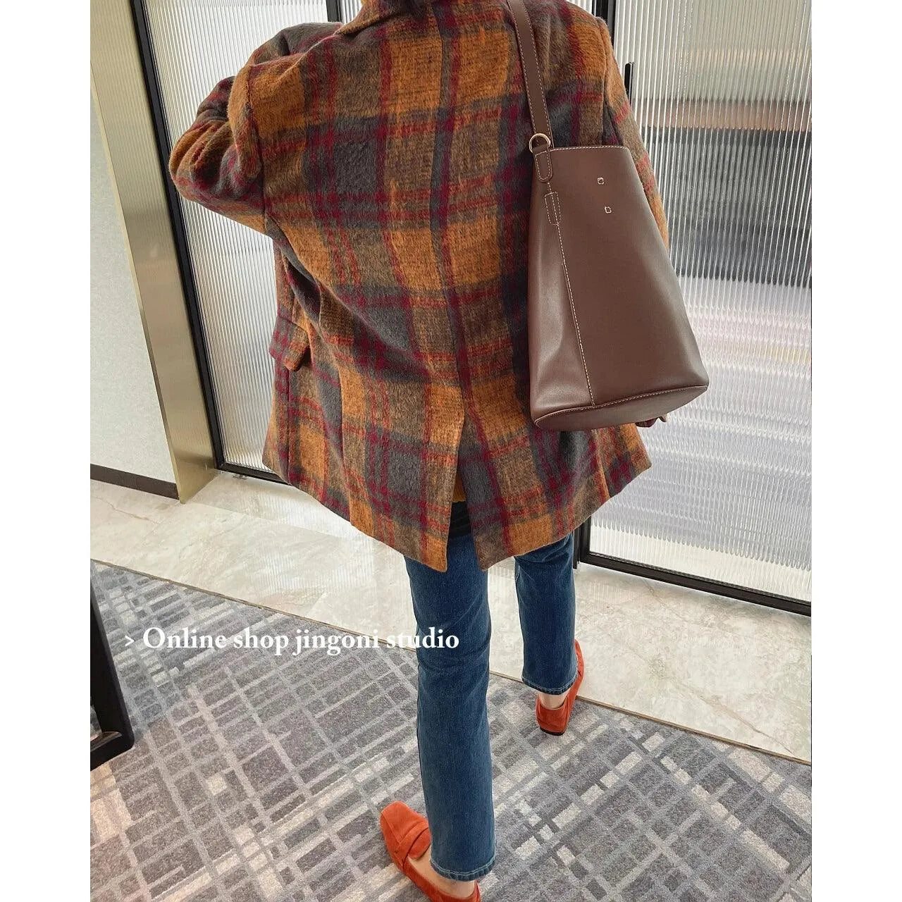 Trendy Plaid Loose Women Coat-Women Coats-LeStyleParfait