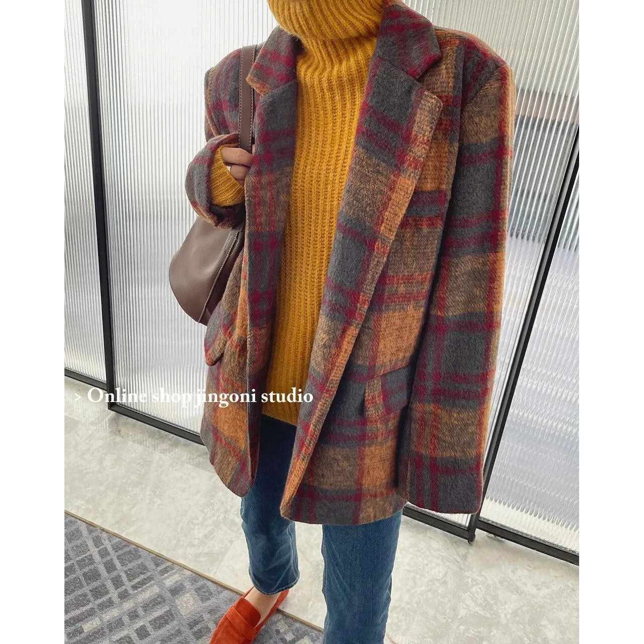 Trendy Plaid Loose Women Coat-Women Coats-LeStyleParfait