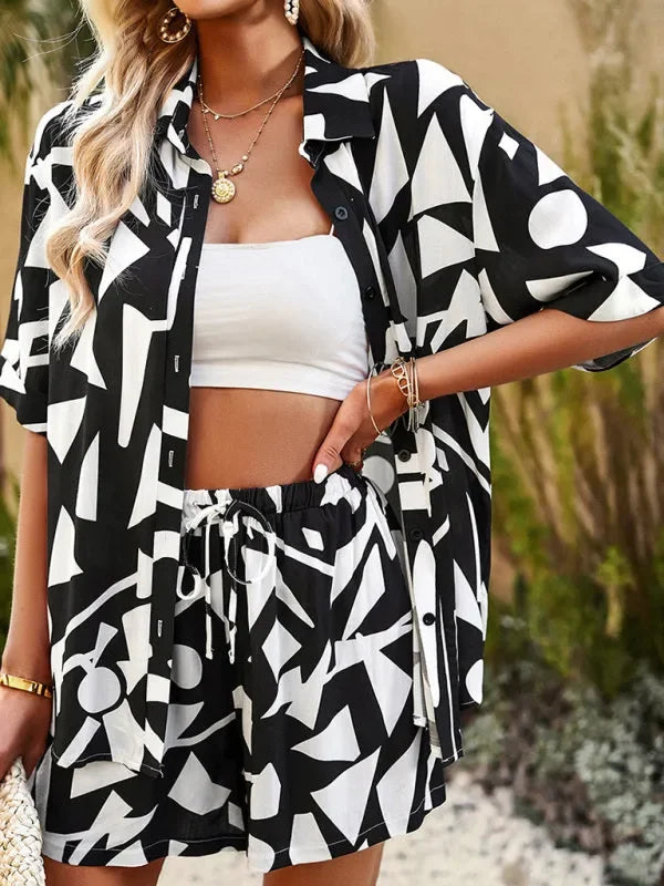 Trendy Women Abstract Summer Shorts Set - Abstract Shorts Set - LeStyleParfait