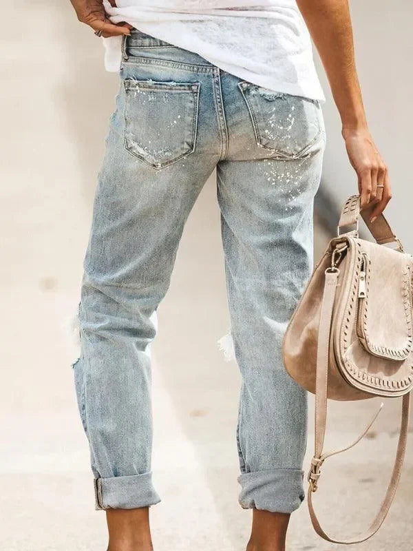 Ladies Ripped Straight-Leg Jeans - Women Jeans - LeStyleParfait