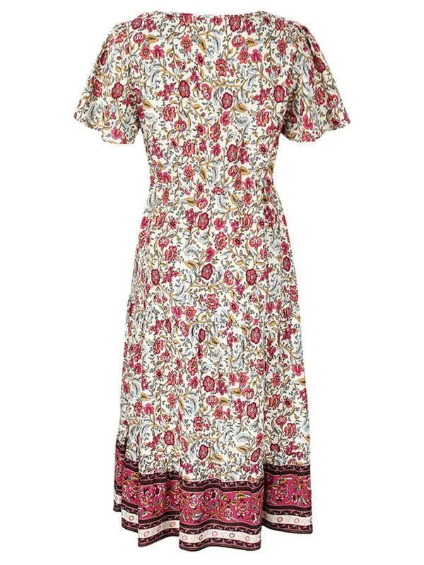 V Neck Floral Maxi Daydress-LeStyleParfait