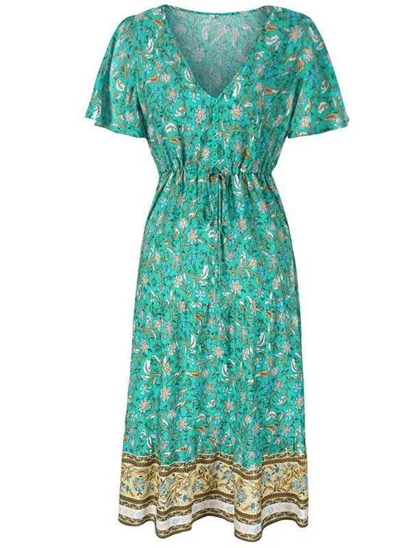 V Neck Floral Maxi Daydress-LeStyleParfait