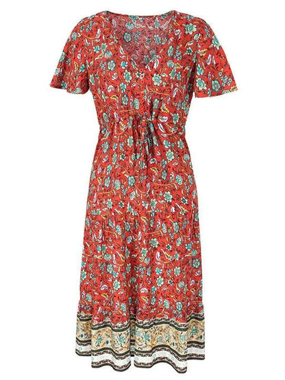 V Neck Floral Maxi Daydress-LeStyleParfait