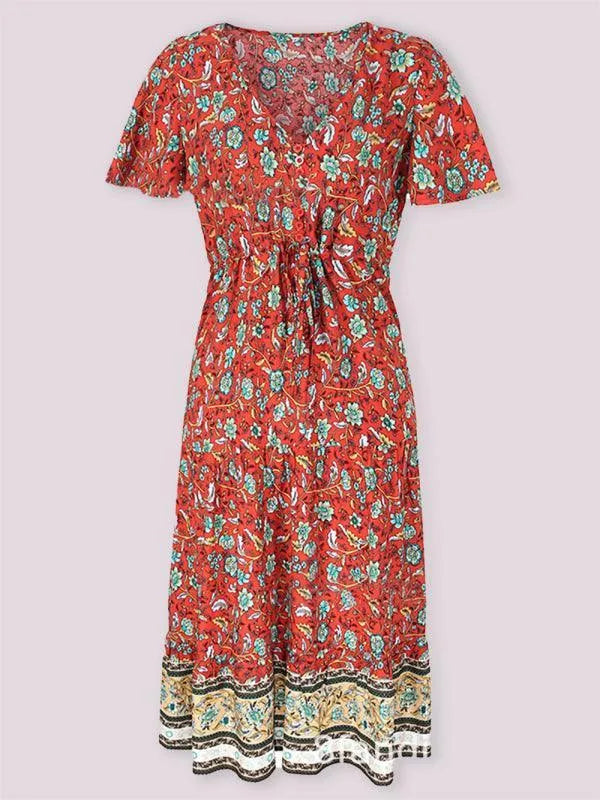 V Neck Floral Maxi Daydress-LeStyleParfait