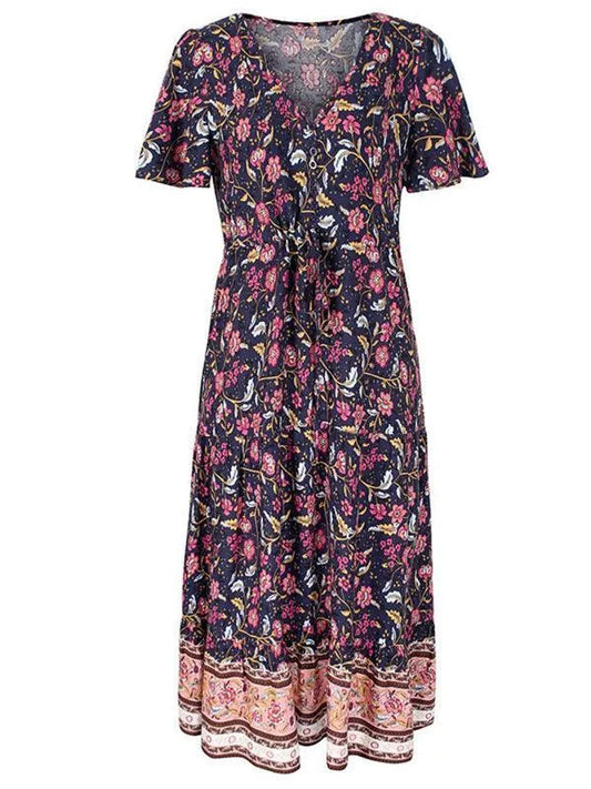 V Neck Floral Maxi Daydress-LeStyleParfait