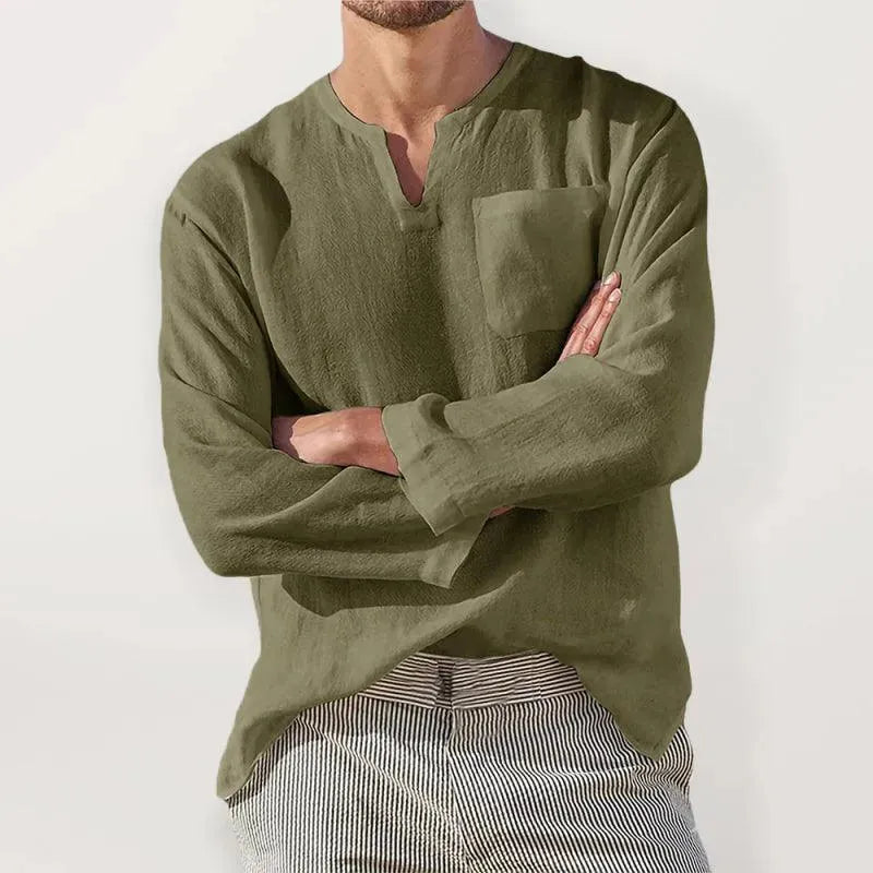 V-Neck Linen Shirt for Men - Linen Shirt - LeStyleParfait