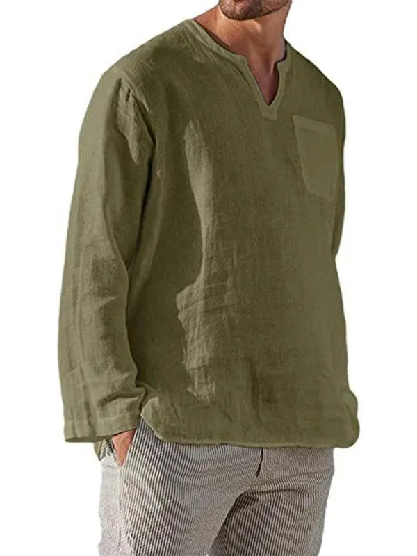 V-Neck Linen Shirt for Men - Linen Shirt - LeStyleParfait